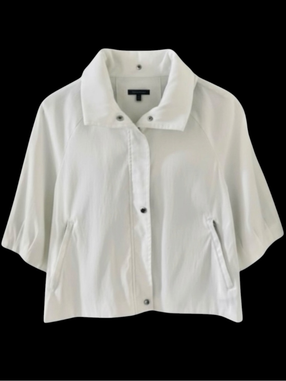Samuel Dong White Zip Front Half Sleeve Cropped Jacket Size XL